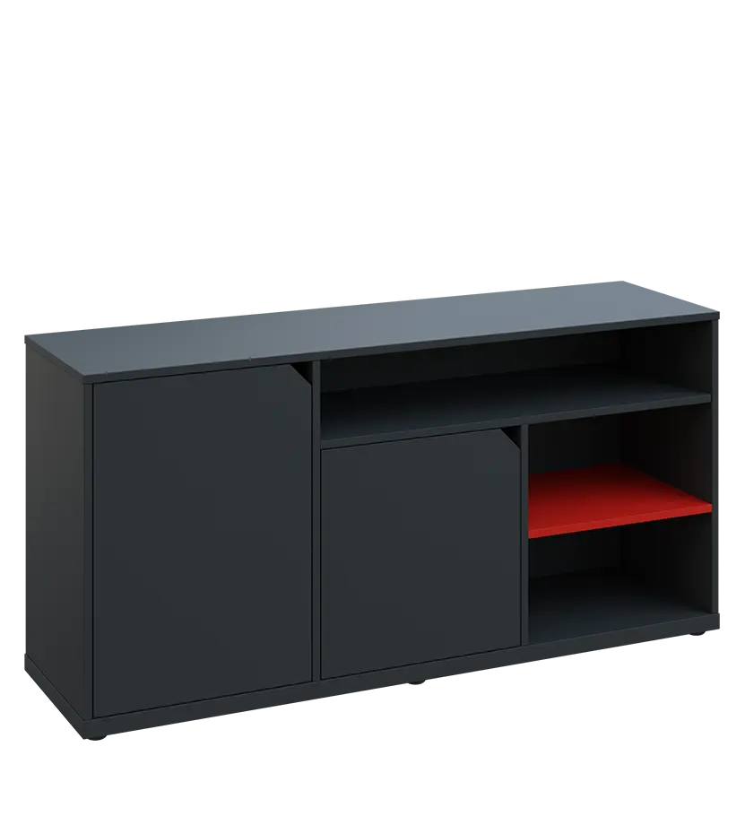 KU2-15DN3 L skříňka nízká 2-dveřová, nika, 740x1522x400, provedení levé, korpus a dvířka antracit/police červená